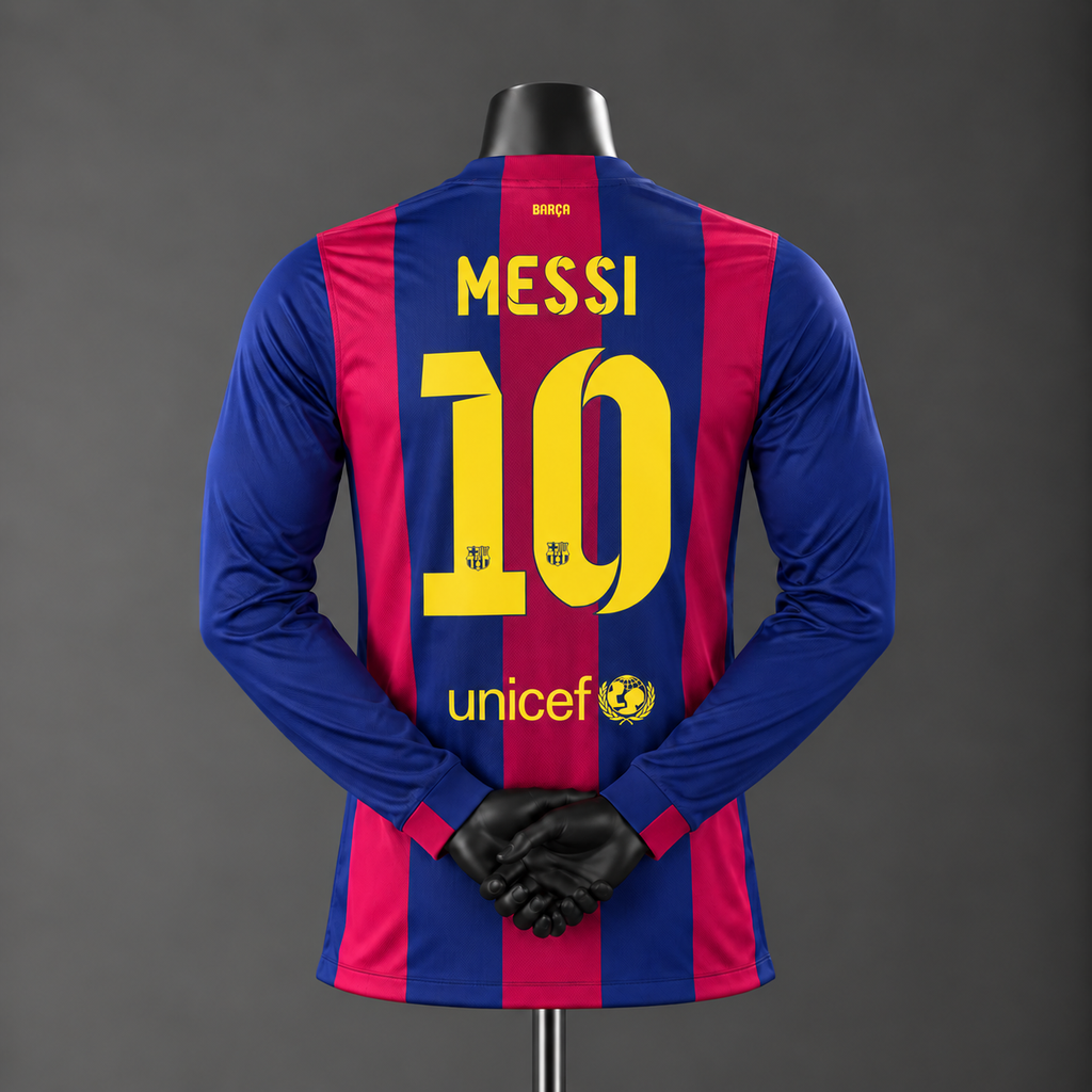 Maillot rétro domicile FC Barcelone 2014-2015 - Floqué Messi - Manches longues
